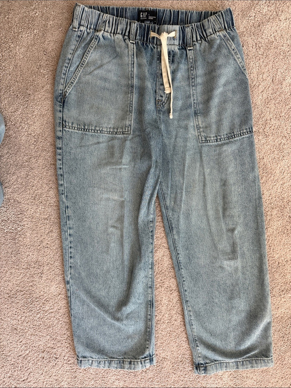 GAP Light Blue Straight-Leg Jeans with Drawstring Waist